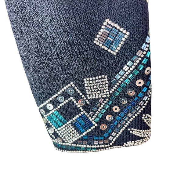 ST JOHN Black Knit Beaded Bolero Jacket Fringe 12 Cowgirl Western Sequin Cropped - Picture 9 of 16